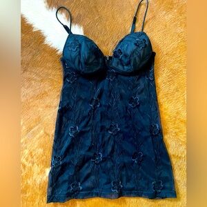 La Perla slip dress nightie padded cups navy blue lace 38C vintage lingerie 12